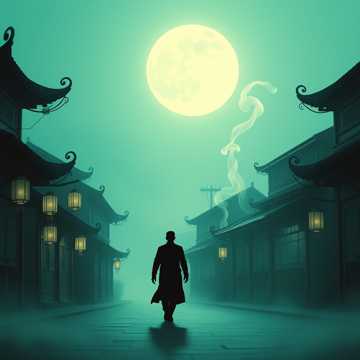 长街孤影望月