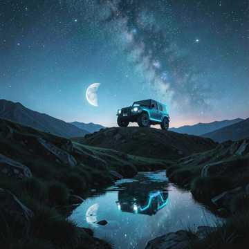 越野车载着整片星空
