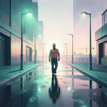 路灯在数脚印