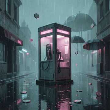 旧电话亭落雨