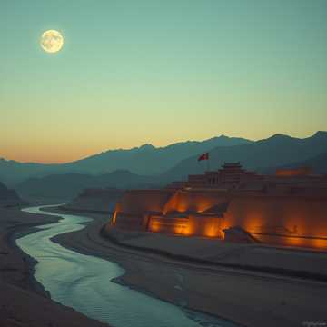 大漠烟霞映月牙