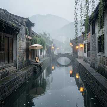 油纸伞下人影叠