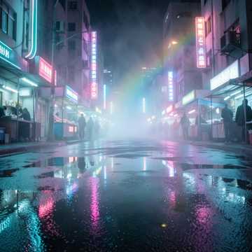 霓虹坠落的巷口