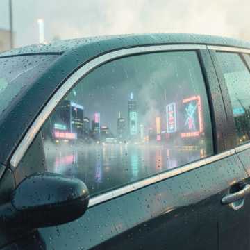 旧车窗上的雨丝