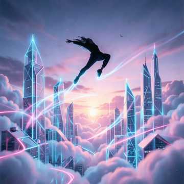 Neon Leap Over Cloud