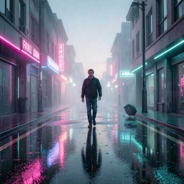 霓虹倒映的街
