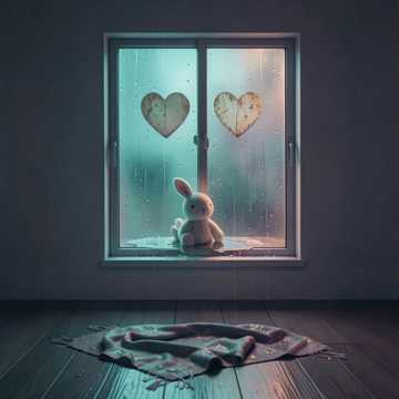 垂耳兔淹没在雨里
