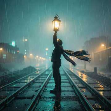 雨滴敲打旧站台