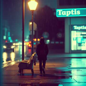 街灯浸雨