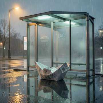 大雨滑过站牌