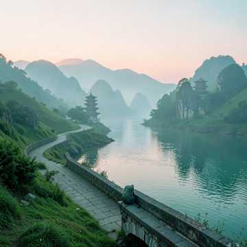 背包向山水画中走