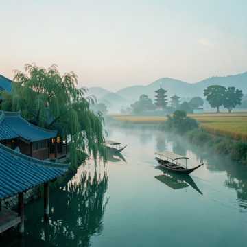 青瓦檐下数白鹭