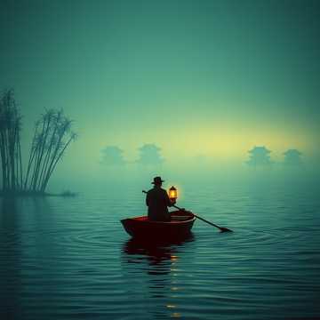 夜雨孤灯撑舟人