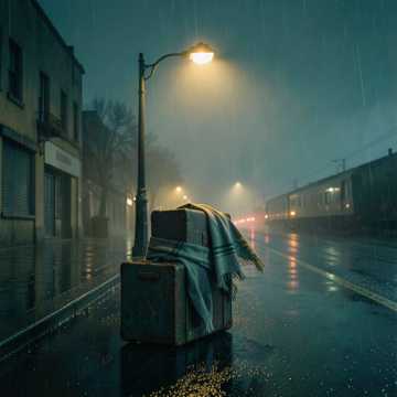 雨丝打湿的街灯