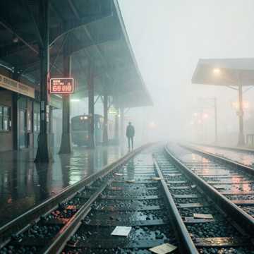 旧车站在飘雨