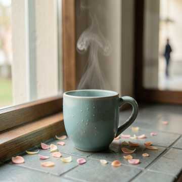 杏花雨打青瓷盏