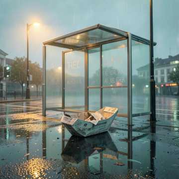 大雨滑过站牌