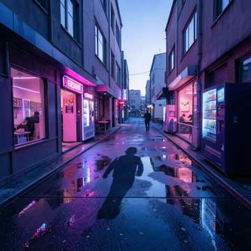 霓虹未眠的单人倒影