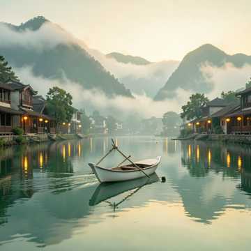 楠溪江驶过竹筏影