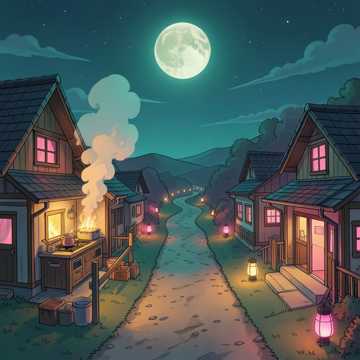 村口月光炊烟