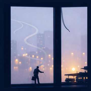窗上雾手画归途