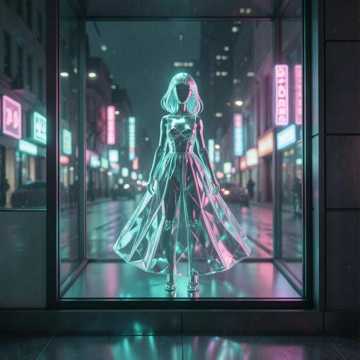 玻璃橱窗的少女
