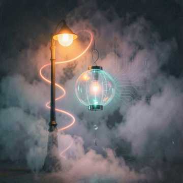雾锁橘灯