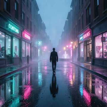 霓虹浸湿的街