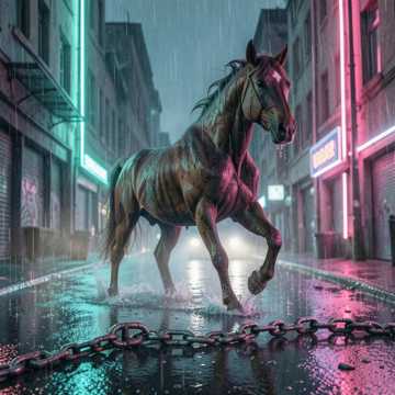 雨淋透的锈铁马