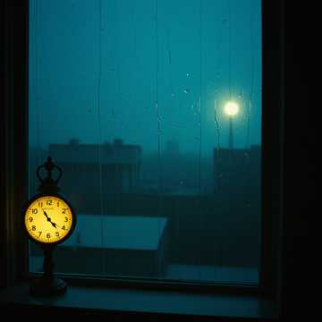 雨丝垂落无人窗