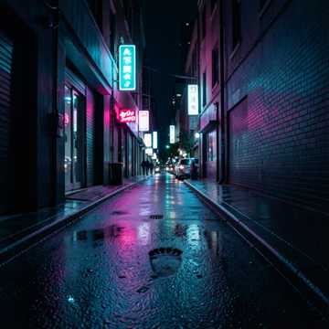 霓虹街的倒影
