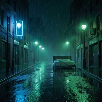 街灯劈开那夜雨