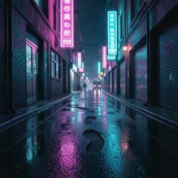 霓虹街的倒影
