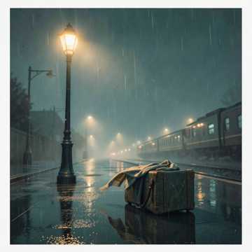 雨丝打湿的街灯