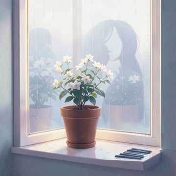 茉莉发芽的窗台
