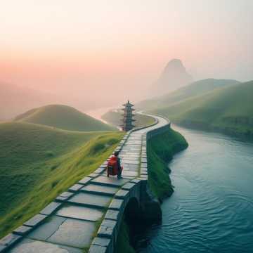 背包向山水画中走