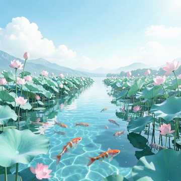 鱼戏莲叶间