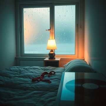碎灯贴着雨痕