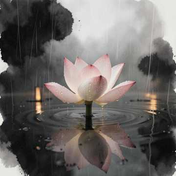烟雨淋湿的莲
