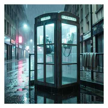 旧电话亭的雨