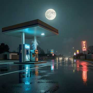 加油站的夜月光
