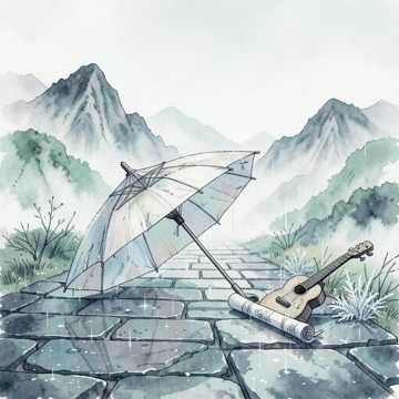 旧纸伞下墨痕轻