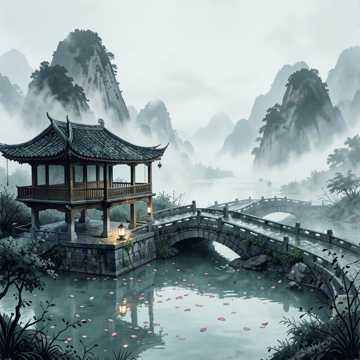 烟雨染亭台