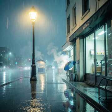 路灯浸着雨声
