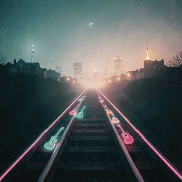铁轨尽头霓虹灯
