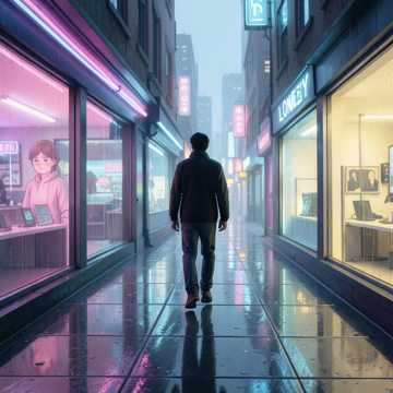 长街无人霓虹碎