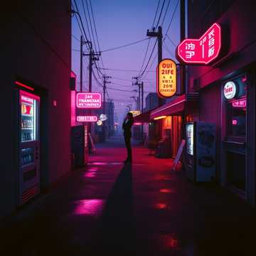 霓虹未眠的单人倒影