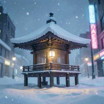 风雪夜归亭