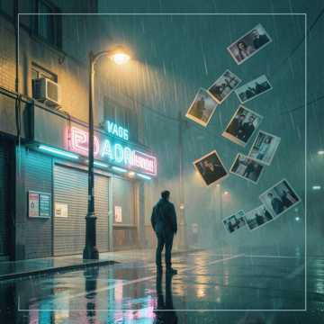 雨丝打湿路灯