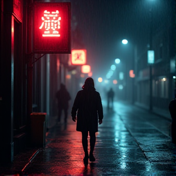 霓虹底下的人影